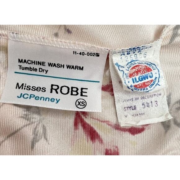 Vtg JCPenney Nylon Antron Peach Floral Full Length Gown Robe Made in USA Sz XS - Picture 9 of 10